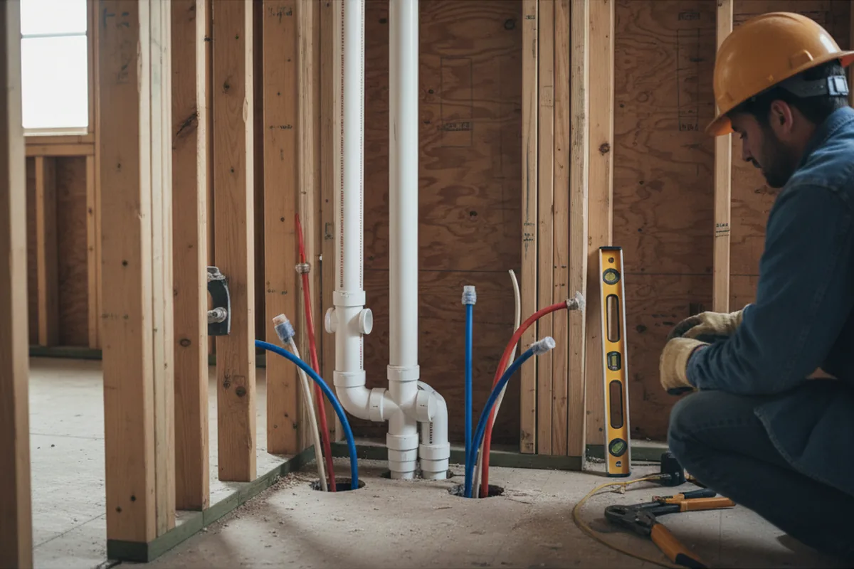 Drain and supply rough-in during Drain Cleaning in Bunn