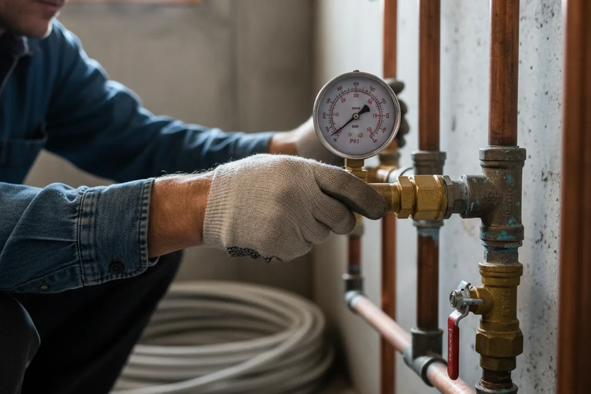 Pressure testing a repaired line during Water Line Repair in Bunn